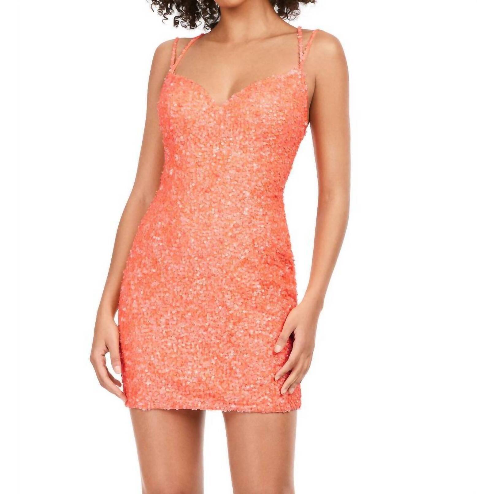 New Ashleylauren Fitted Sequin Cocktail Dress In Coral